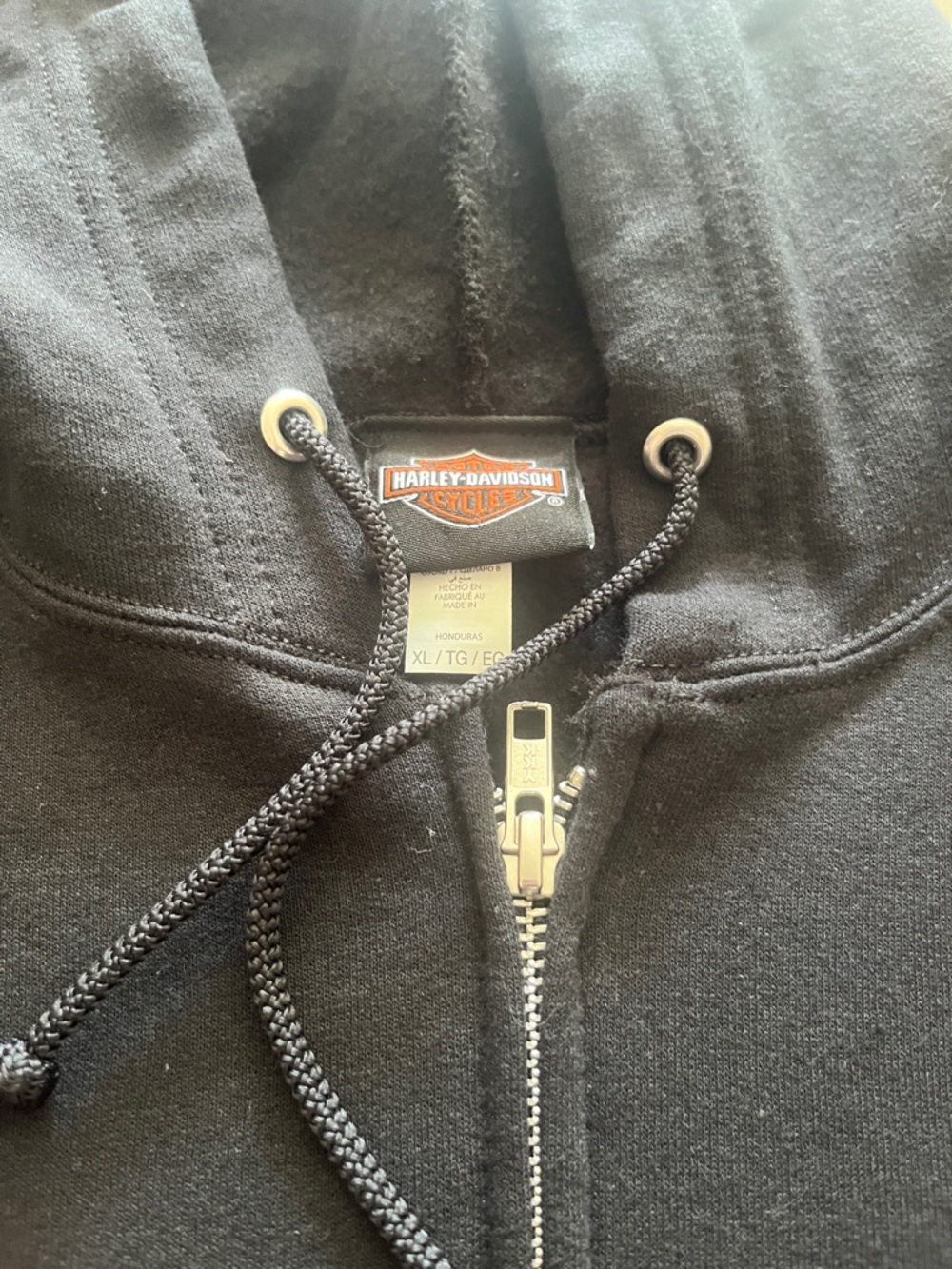 Harley-Davidson Black Hoodie with Blue Flame Sleeve Accents - Picture 2 of 8